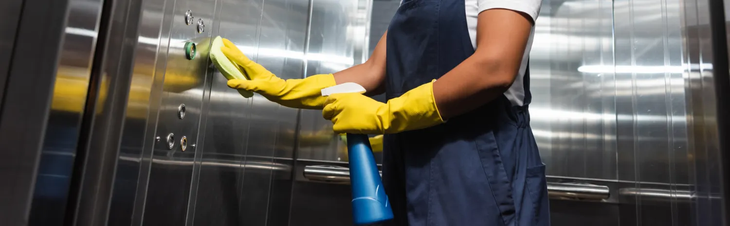 Cleaner wiping elevator interior