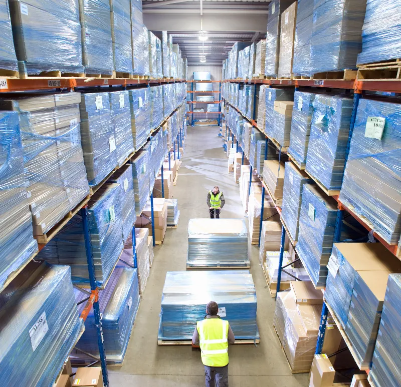 Men loading items in a shipping warehouse